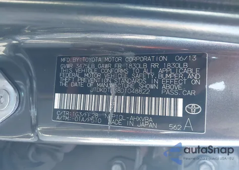 2013 Toyota Prius C Two from USA, damaged, VIN JTDKDTB38D1048822